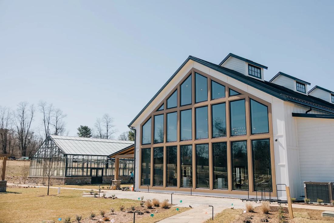 The glass-walled hall at Westwynd Gardens